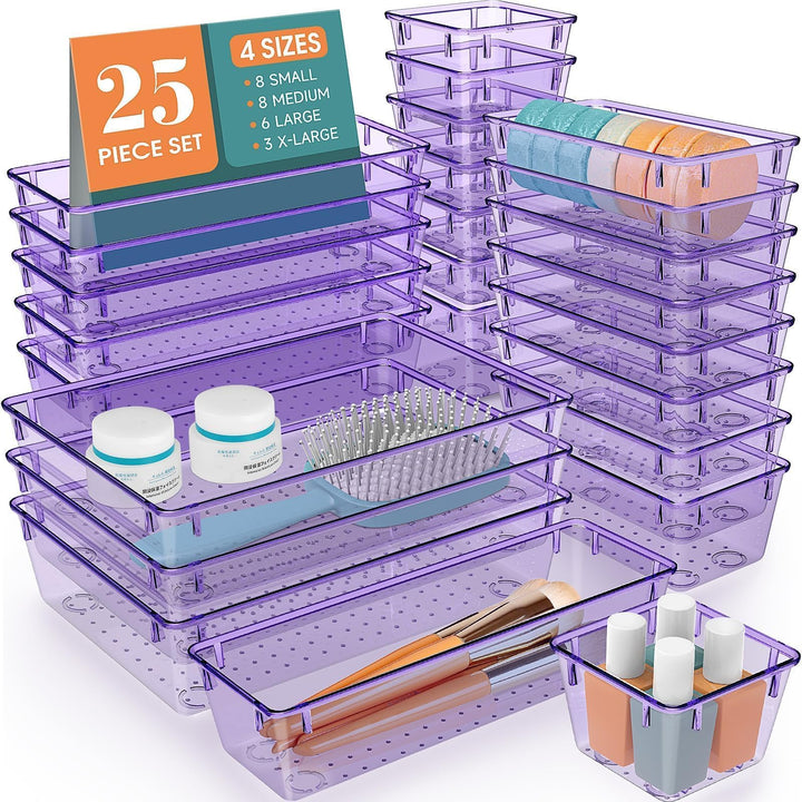 Schubladen Organizer, 25 Stück in 4 Grössen, Kunststoff, Schminktisch und Make-up Organizer, Ordnung