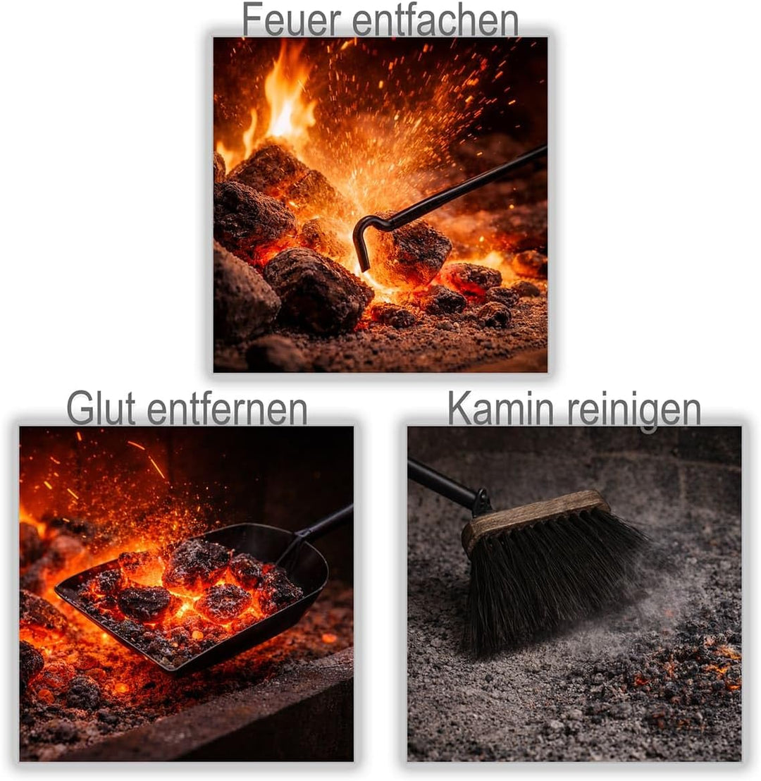 MS Beschläge 4-tlg. Kaminbesteck Anthrazit beschichtet - Kamingarnitur Einfassung &amp; Griffe massiv Ed