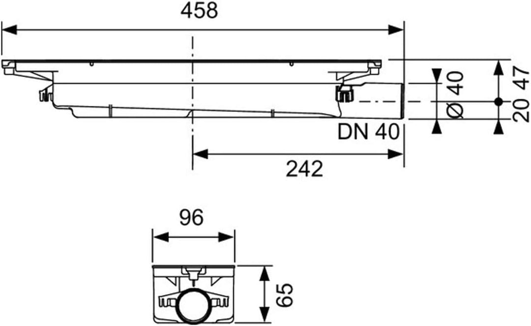 TECEdrainprofile Ablauf waagr. für Rinnenprofil DN 40, Aufbauhöhe 65 mm 673001