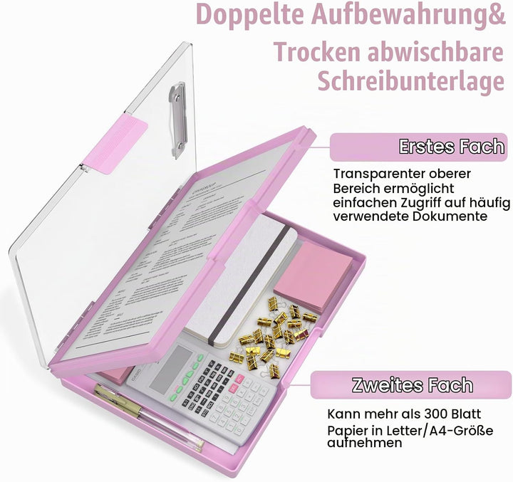 Kunststoff-Klemmbrett mit Aufbewahrung, Ordner Pflege Klemmbretter seitliche Öffnung, Heavy-Duty Kle