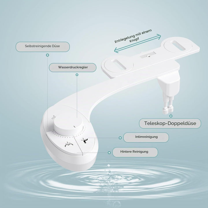 Bidet Aufsatz für Toilette, Nicht Elektrisches Kaltwasser-Bidet mit Einziehbaren Doppel Selbstreinig