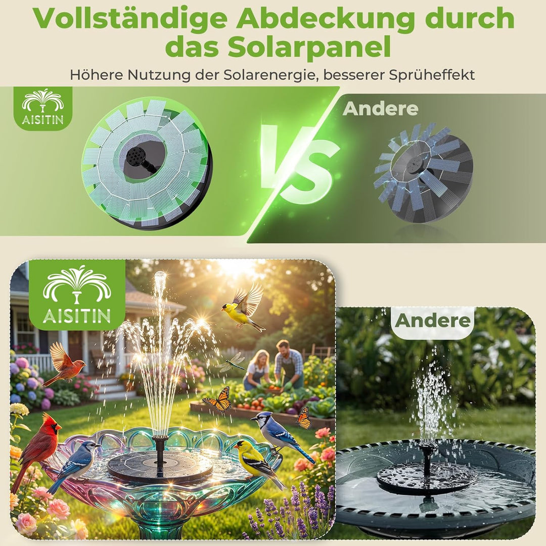 AISITIN 3.5W Solarbrunnen für Draussen (φ180mm) Solar Springbrunnen für Aussen mit 4 Stützstangen So