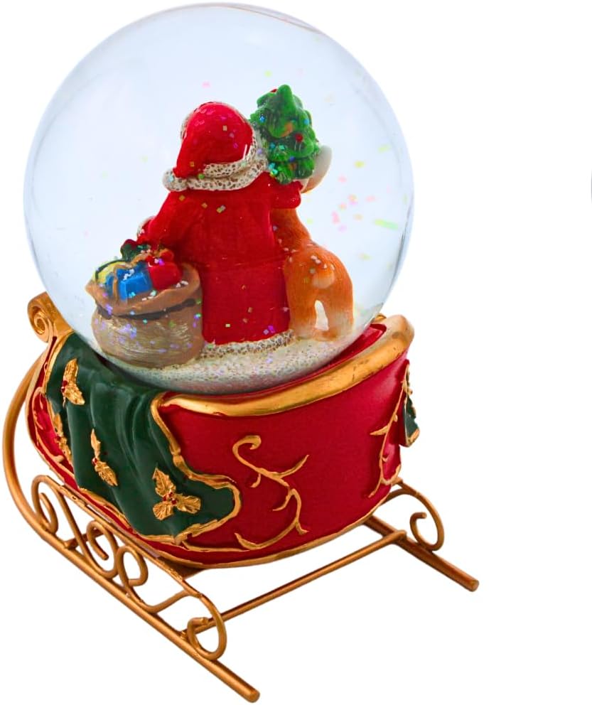 Dekohelden24 Hochwertige Schneekugel Weihnachtsmann auf Schlitten, aufwendig dekorierter Sockel als