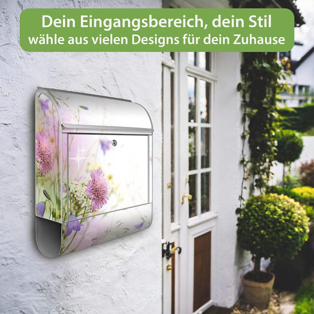 banjado® Design Briefkasten mit Motiv Glitzernde Wiese 39x47x14cm &amp; 2 Schlüssel - Briefkasten Stahl