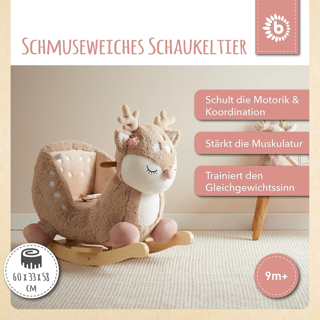 Bieco Plüsch Schaukeltier REH, 60 cm | Kinder Schaukelstuhl mit Sicherheitsgurt | Baby Schaukel | Kl