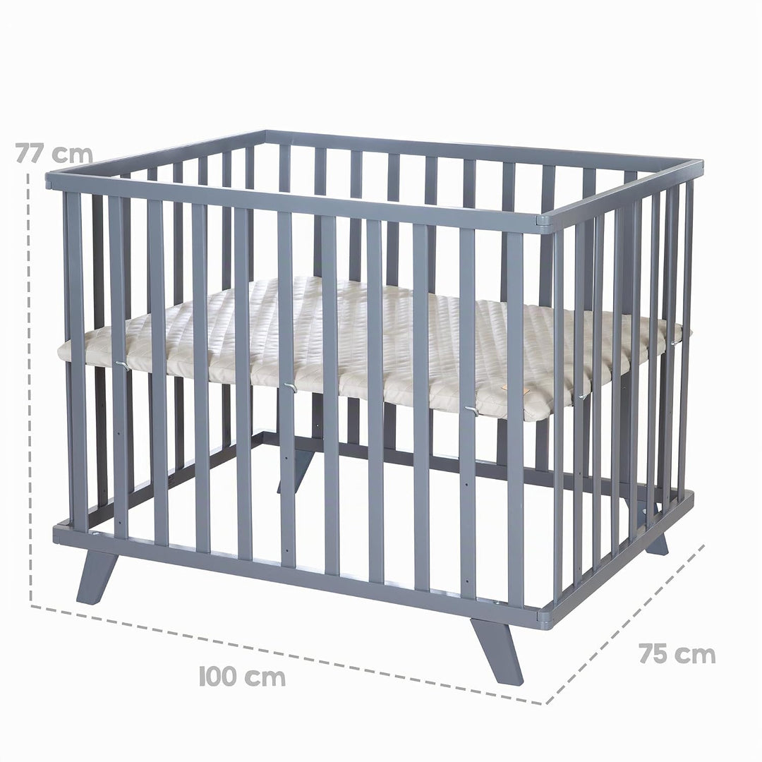 roba Laufgitter 75 x 100 cm aus Holz anthrazit - Laufstall für Babys inkl. Schutzeinlage Greyish ges