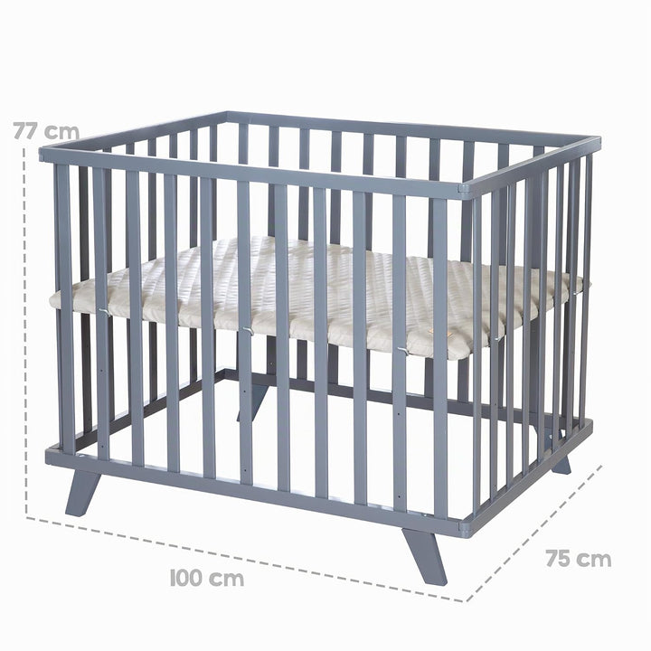roba Laufgitter 75 x 100 cm aus Holz anthrazit - Laufstall für Babys inkl. Schutzeinlage Greyish ges