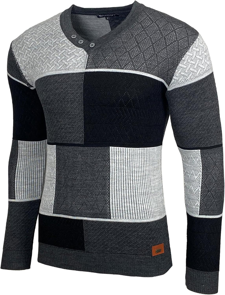 Baxboy Herren Pullover Slim Fit V-Neck Strick-Pullover Rundkragen Moderner Männer schwarzer Pulli Lo