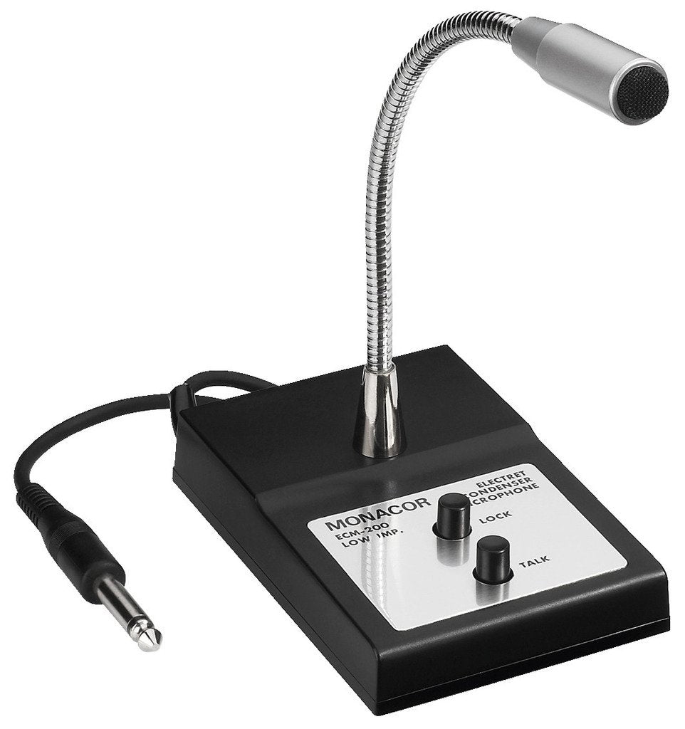 MONACOR 230280 ECM-200 Tisch-Mikrofon mit Schwanenhals, Elektret-Mikro fürDurchsagenundkleineGespräc