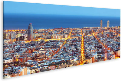 Bild auf Leinwand Barcelona Skyline Luftaufnahme Nacht Spanien Wandbild Poster Kunstdruck Bilder For