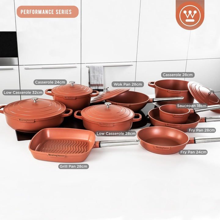 Westinghouse PERFORMANCE SERIES Wok Pfanne mit Deckel, Beschichtete Pfanne 28 cm mit Edelstahl-Griff