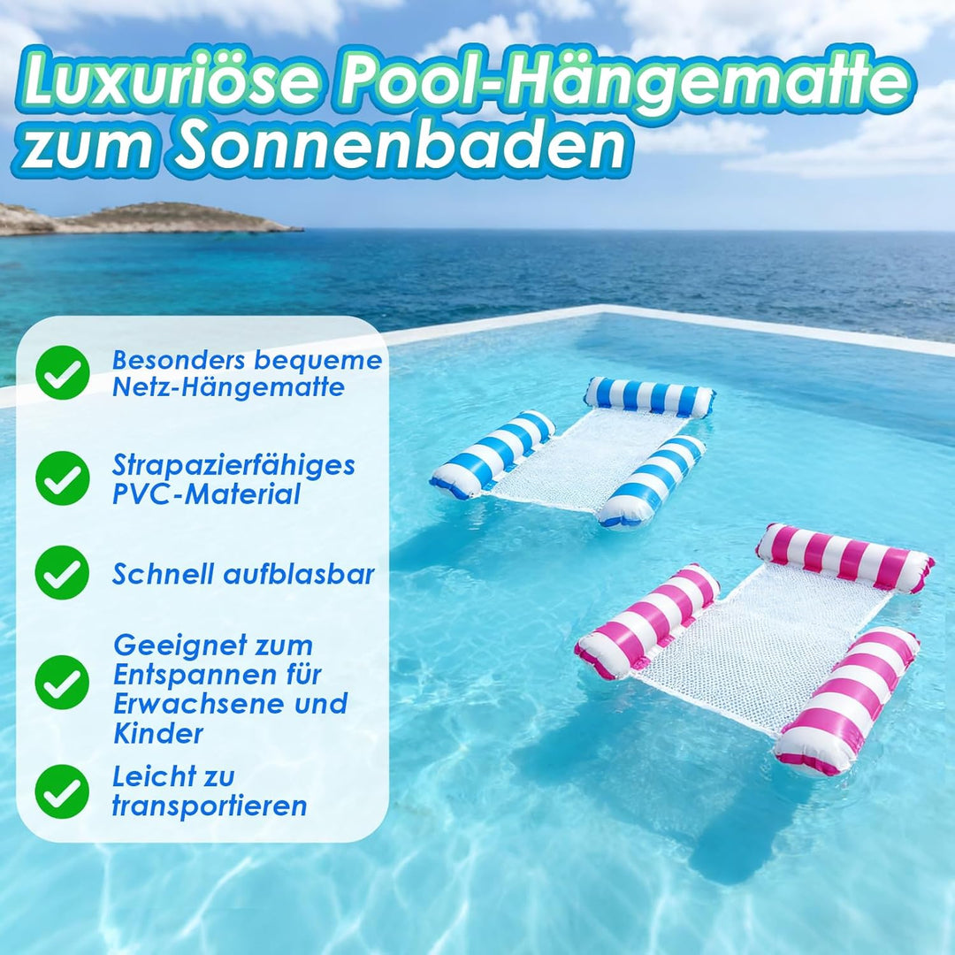 2 Stück Luftmatratze Pool, 4-in-1 Wasserhängematte mit Rückenlehne und Armlehnen, Schwimmsitz, Pools