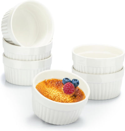 COM-FOUR® 6x Soufflé Förmchen - Creme Brulee Schälchen aus Keramik - Ofenfeste Förmchen - Dessertsch