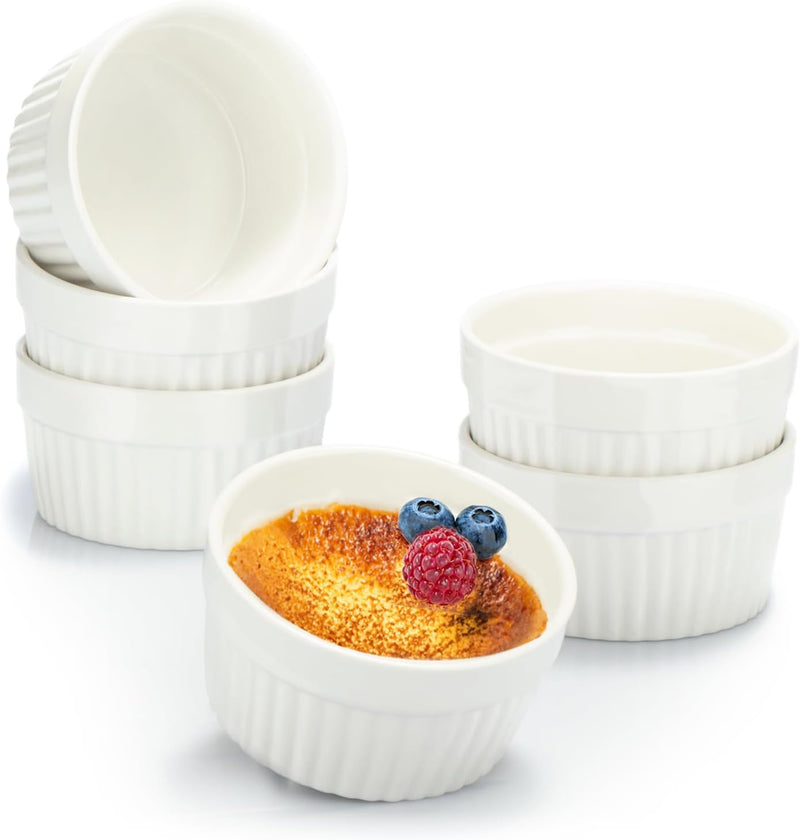 COM-FOUR® 6x Soufflé Förmchen - Creme Brulee Schälchen aus Keramik - Ofenfeste Förmchen - Dessertsch