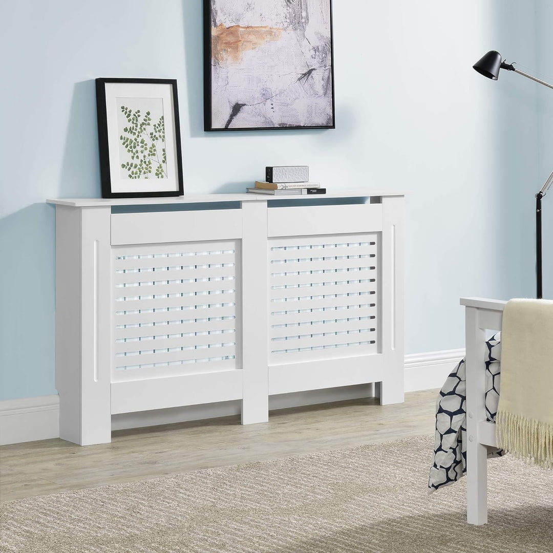 Heizkörperverkleidung 'Charleston' Heizungsabdeckung mit Ablage Heizkörper Hülle Weiss 152x19x82 cm