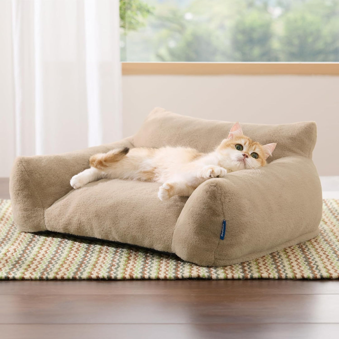 BEDSURE Katzenbett grosse Katzensofa Katzencouch, 61x46x25cm, Kamel | waschbar, für grosse Katzen, a