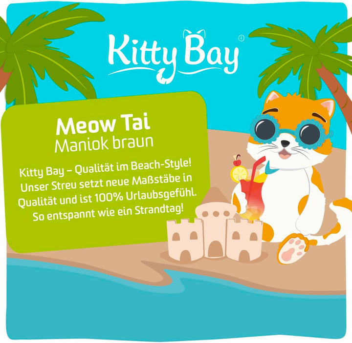 Kitty Bay – Meow Tai – ÖKO Katzenstreu klumpend und staubfrei, 10 Liter Maniok braun 10 L, Maniok br