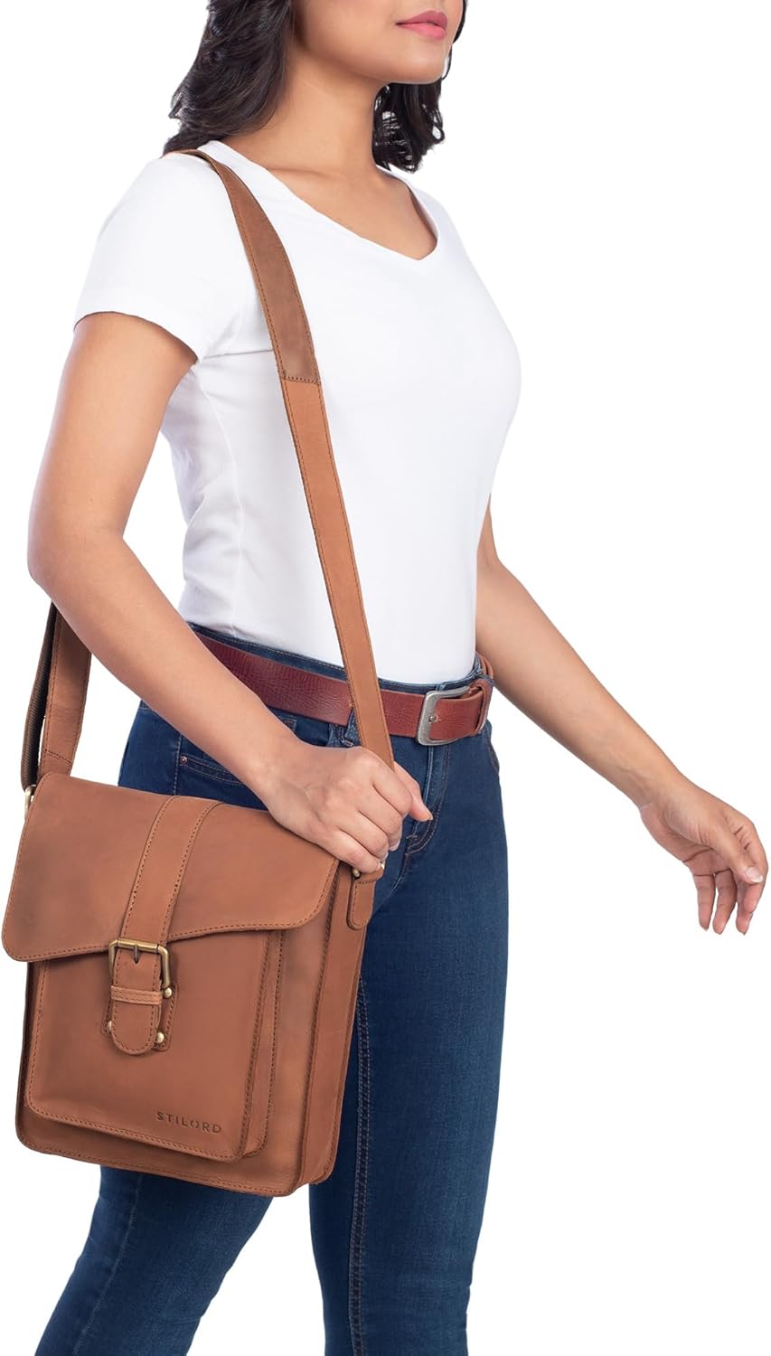 STILORD 'Lukas' Umhängetasche Herren Leder mittelgross Vintage iPad Ledertasche 10,1 Zoll Tablettasc