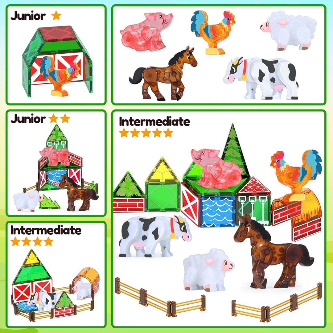 Oriate Magnetische Bausteine, Magnetbausteine Bauernhoftiere für Kinder, Montessori Magnete mit Pfer