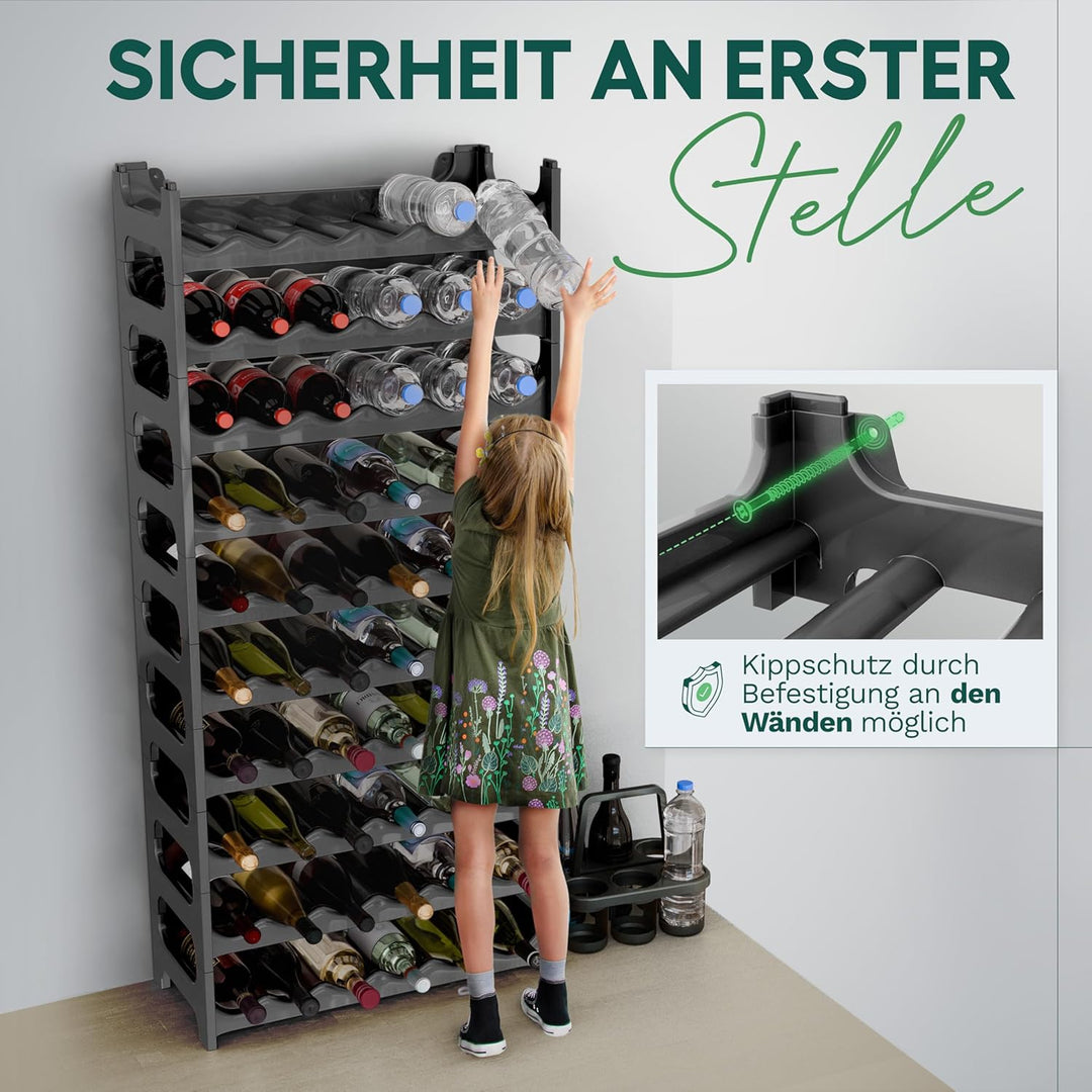 Novaliv Flaschenregal für 48 Flaschen | Weinregal grau | Regal aus stabilem Kunststoff, stapelbar (A