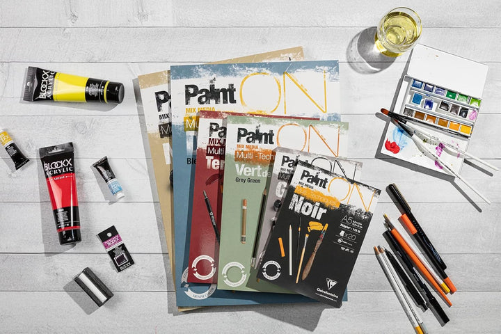 Clairefontaine 975169C - Packung mit 4 Blöcken Paint´ON Noir, DIN A4, kopfseitig geleimt, 20 Blatt,