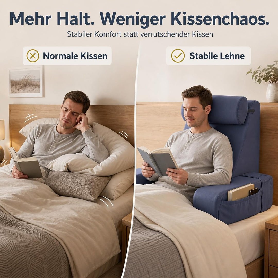 Lesekissen für Bett und Sofa, Ergonomisches Rückenkissen mit kühlendem Eisseide-Bezug, Memoryschaum,