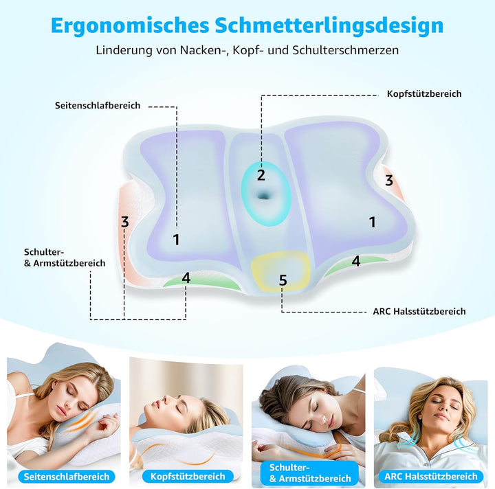 BRO Nackenstützkissen Memory Foam Kissen mit 2 Kissenbezügen Ergonomisches Kopfkissen Seitenschläfer