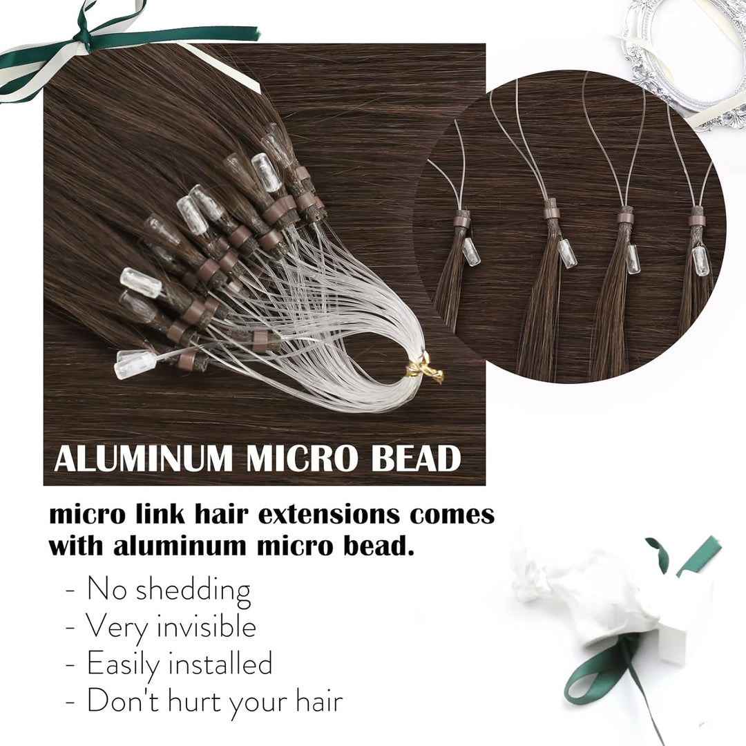 Moresoo Microring Extensions Echthaar Braun 55 cm Haarverlängerung Echthaar Microring Dunkelbraun Un