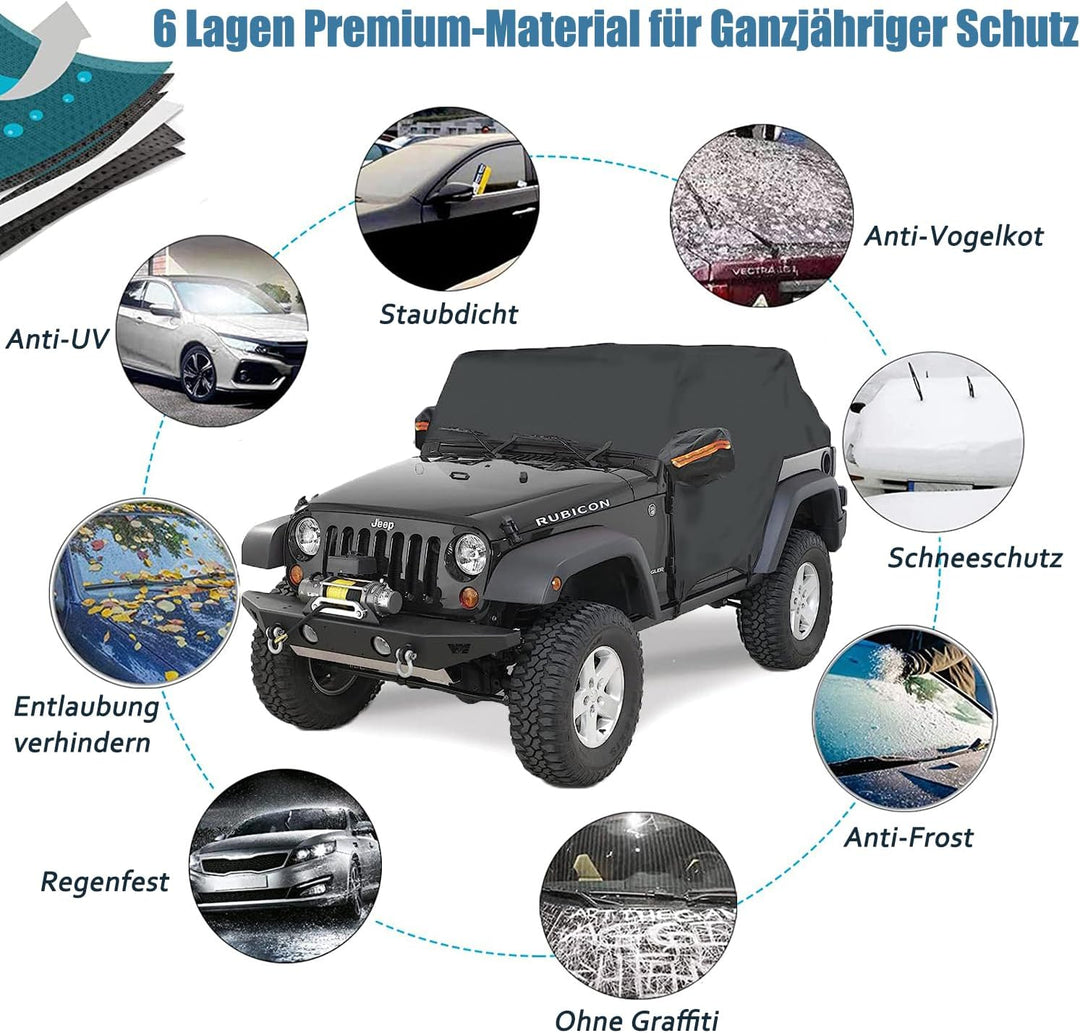 Big Ant wasserdichte Halb Autoplane für Jeep Wrangler 4 Tür - Schwarz Schwarz 4 Tür, Schwarz 4 Tür