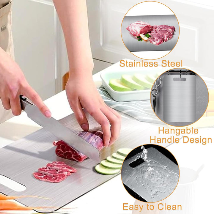 Cutting Board aus 304 Edelstahl, Doppelseitiges, BPA-freies Schneidebrett, Ideal für Fleisch, Brot,