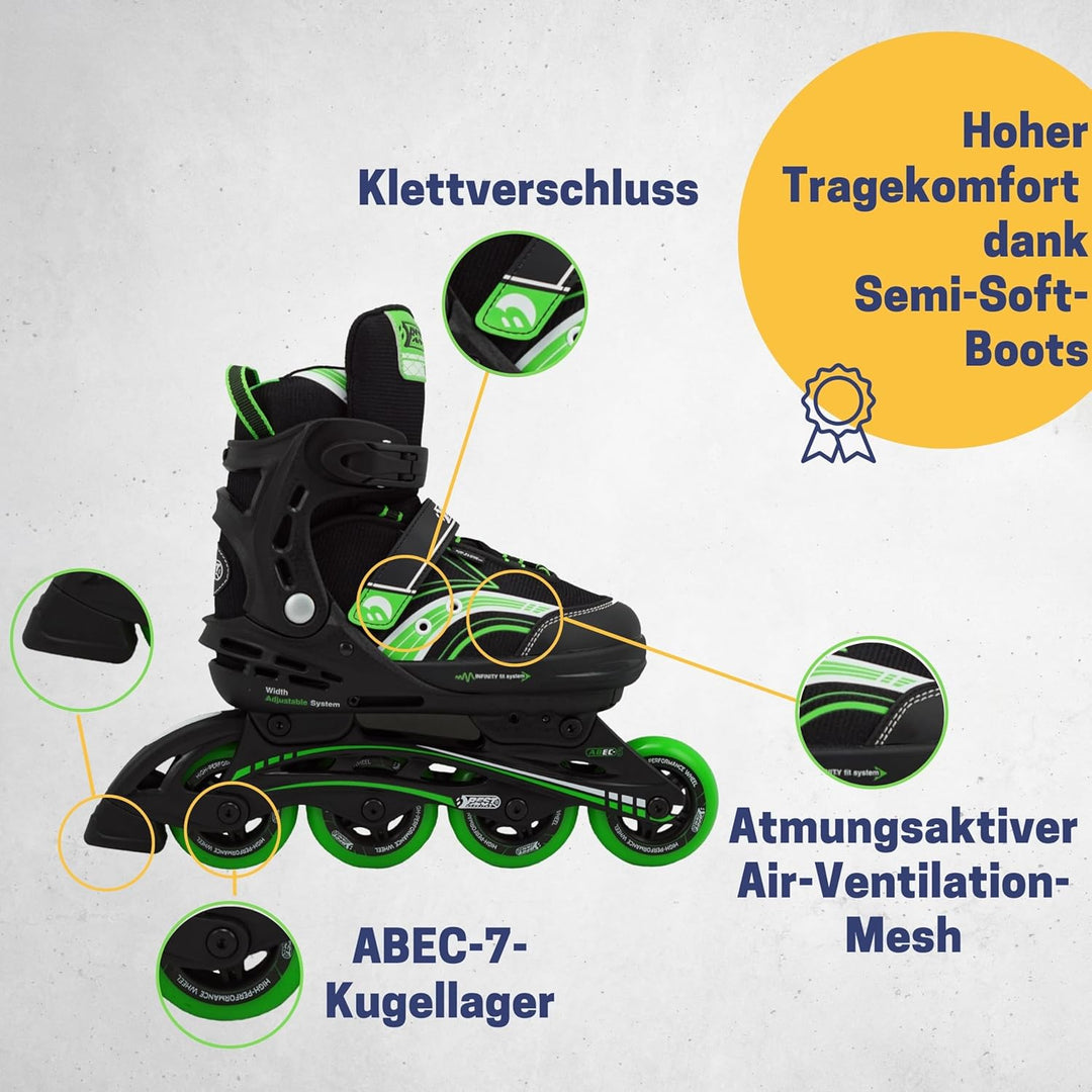 Best Sporting Inline Skates Kinder Unisex I Inliner für Kinder in Schwarz-Türkis I Klettverschluss I