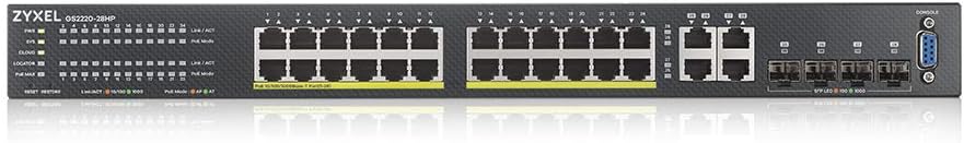 Zyxel Gigabit Ethernet Layer 2 Managed PoE+ Switch mit 24 Ports, einem Budget von 375 W, vier Gigabi