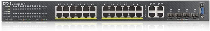Zyxel Gigabit Ethernet Layer 2 Managed PoE+ Switch mit 24 Ports, einem Budget von 375 W, vier Gigabi