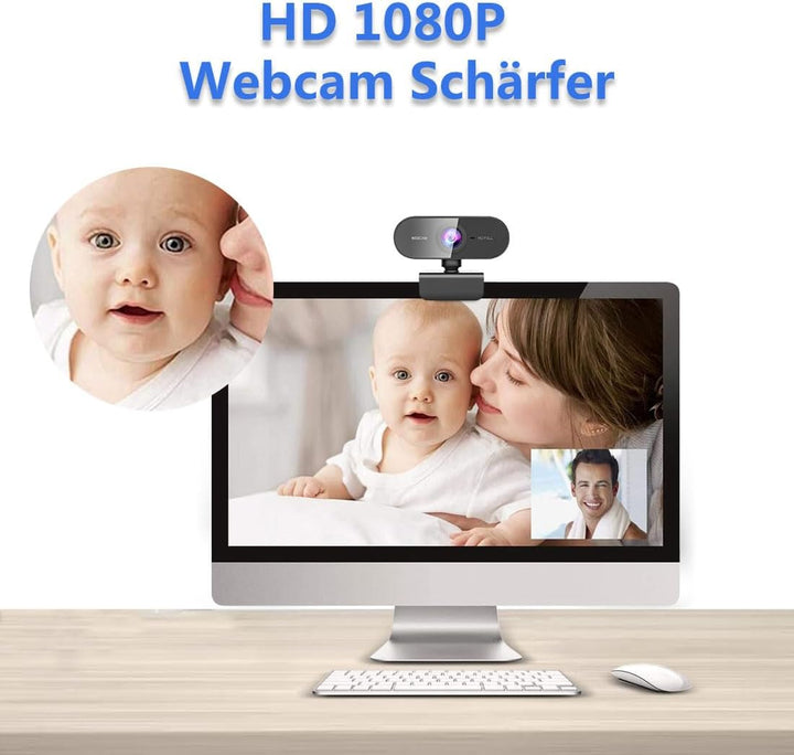 Webcam mit Mikrofon,1080P Full HD Kamera PC Laptop,USB Web Cam Plug&Play,Externe Streaming Camera,Mi