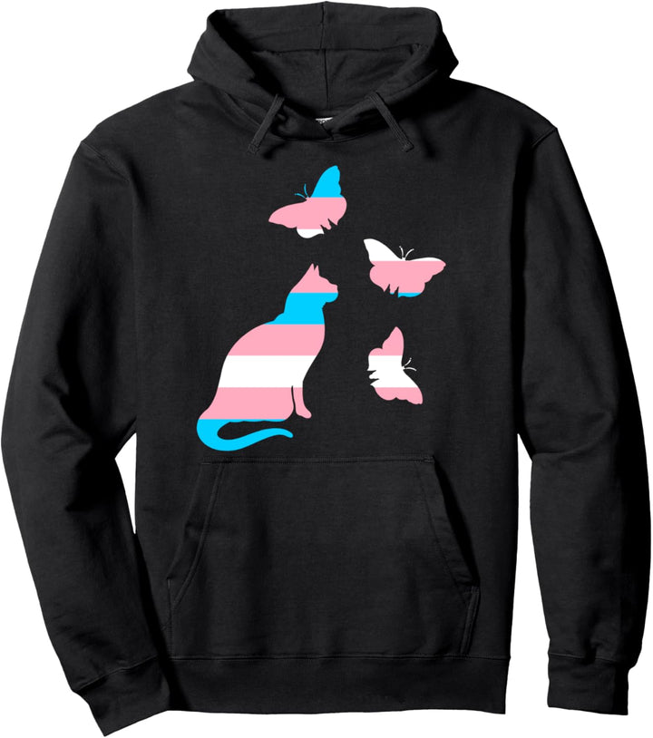 Transgender Katze und Schmetterlinge Transgender Flagge Pullover Hoodie
