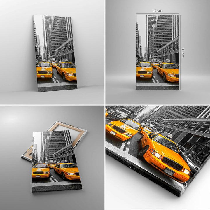 Bilder auf Leinwand Taxi Stadt Strasse Transport Leinwandbild mit Rahmen 45x80cm Wandbilder Dekorati
