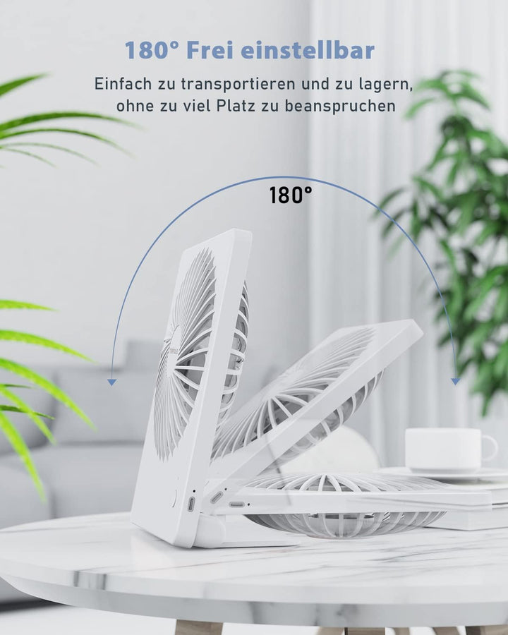 TriPole Tischventilator Leise, 2000mAh Ladefähige USB Ventilatoren Ausführen Bis zu 4-16 Std, 3 Gesc