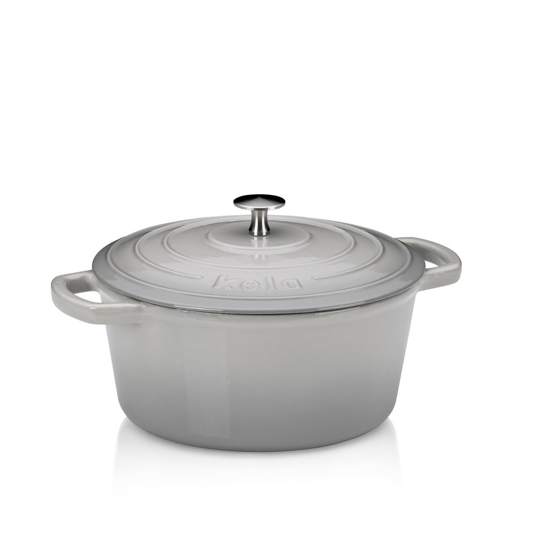 kela Bräter Calido, Ø 24 cm, 3,8 L, Gusseisen, hellgrau, rund, Allherdboden, emailliert, hitzebestän