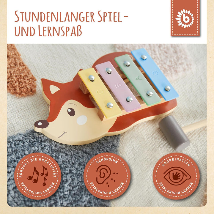 Bieco Mini Xylophon Baby Fuchs Kinder - Baby Spielzeug Fuchs Baby Xylophon - Glockenspiel für Kinder