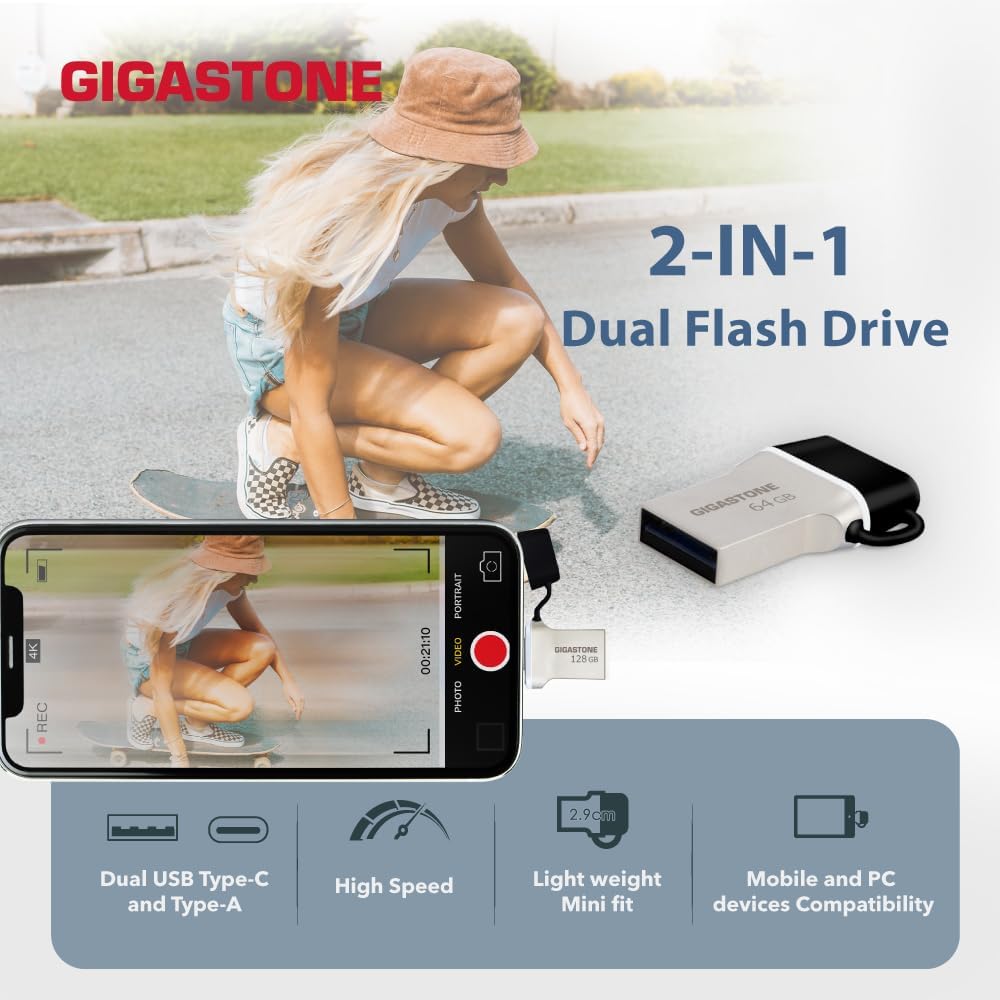 GIGASTONE 128GB Nano Luxus Dual-Laufwerk (2 Stück) Z50 USB 3.2 Gen 1, 2-in-1 Type-A & Type-C, 100MB/