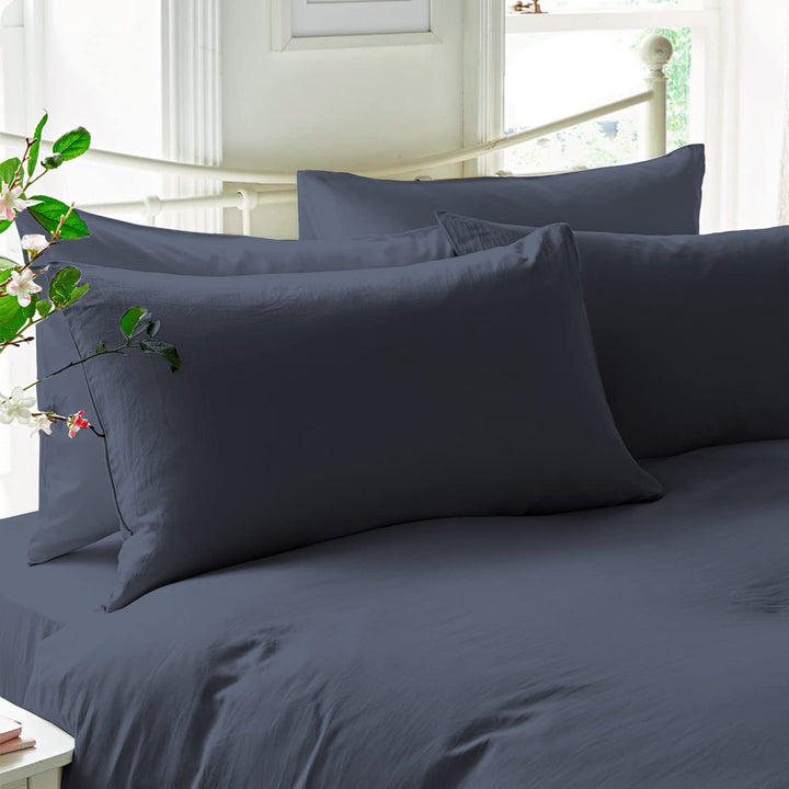 Pizuna Luxuriöser Soft-Satin 2er Pack Kissenbezug 40 x 80 cm Dunkel Blau, 600 Fadenzahl Baumwolle Ki