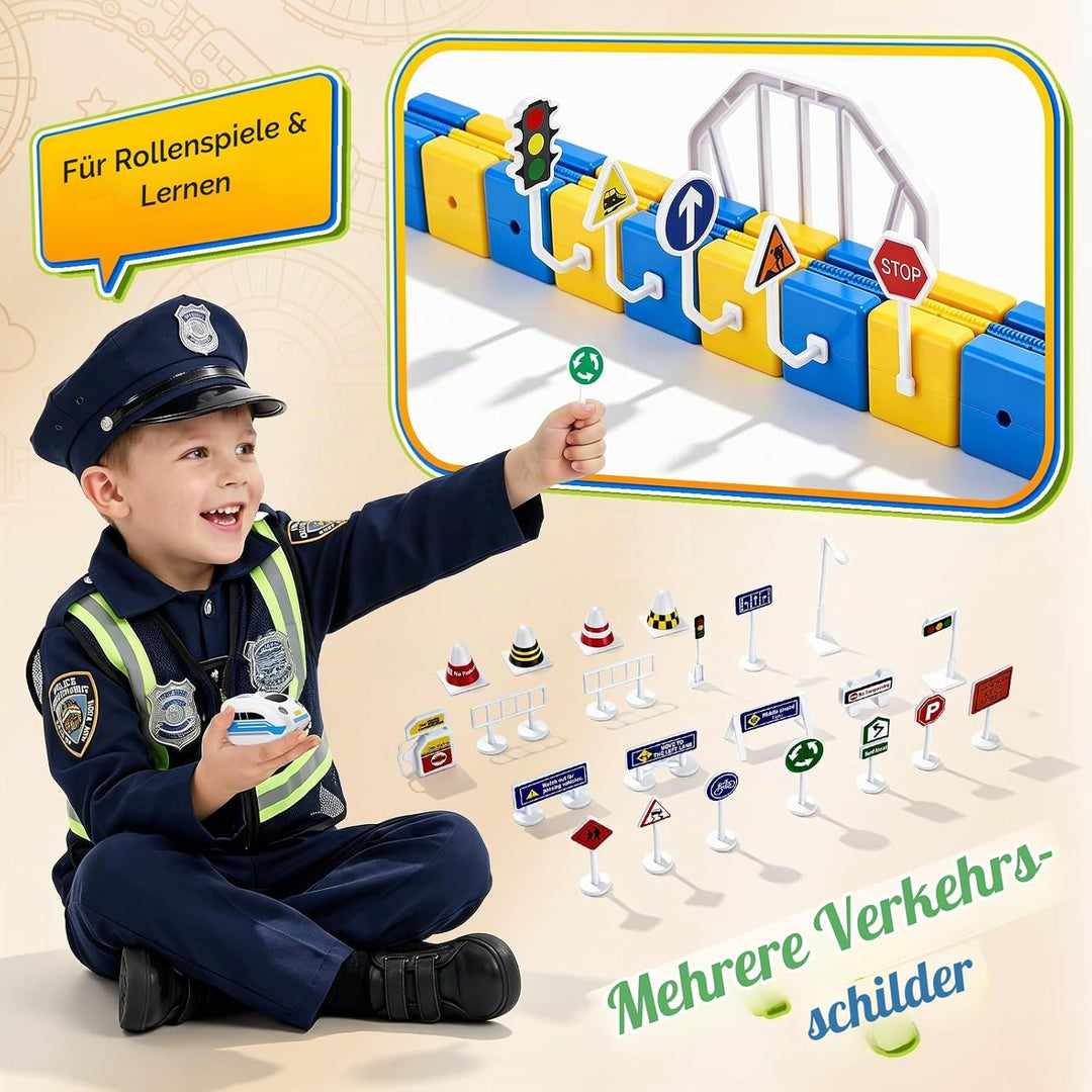 124 Stück Cube Track Set, Elektrische Eisenbahn mit 2 Zügen &amp; 3D Gear Track, DIY Bausteine klick-Sys
