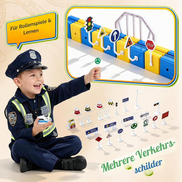 124 Stück Cube Track Set, Elektrische Eisenbahn mit 2 Zügen &amp; 3D Gear Track, DIY Bausteine klick-Sys