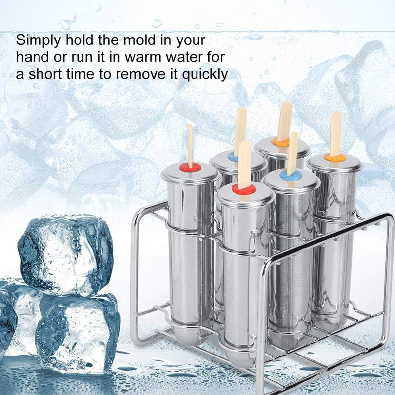 MAGT Eisformen Eis am Stiel, 6 Stück Edelstahl Eisform Popsicle Formen Sicherheit Double Groove Rund