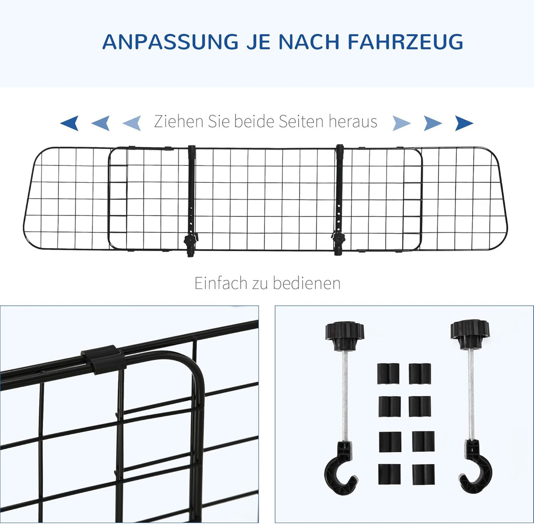 PawHut Hundegitter Auto Universal Autoschutzgitter für Hunde mit Stufenlos Verstellbare Breite, Tren