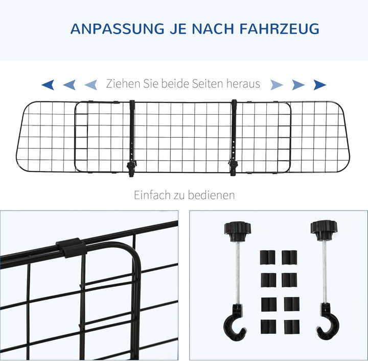 PawHut Hundegitter Auto Universal Autoschutzgitter für Hunde mit Stufenlos Verstellbare Breite, Tren