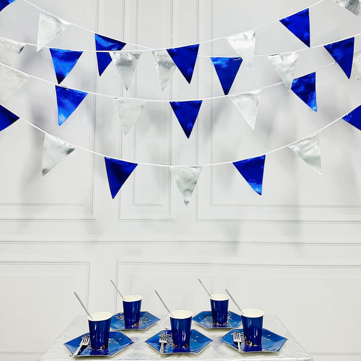 32Ft Silber Blau Stoff Dreieck Banner Flagge Doppelseitig Metallic Holographische Wimpel Wimpelkette