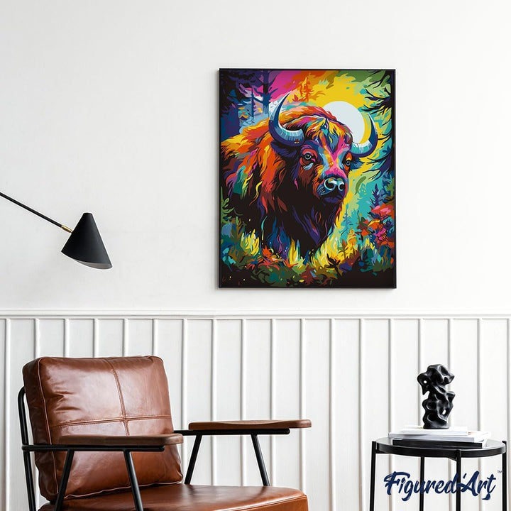 Figured'Art Malen Nach Zahlen Erwachsene Mit Rahmen Bison Farbenfroh Abstrakt - Paint by Numbers Bas
