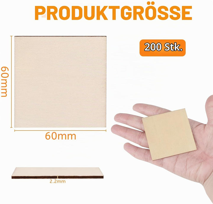 DBREAKS 200 Stücke Quadrate Holzscheiben, Basteln Holzplättchen, Baumscheiben, Holz Platten, Naturho