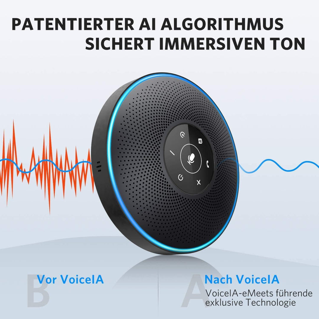 EMEET M2 Bluetooth Konferenzlautsprecher - USB Speakerphone mit 4 AI-Mikrofon, 360º Spracherkennung,
